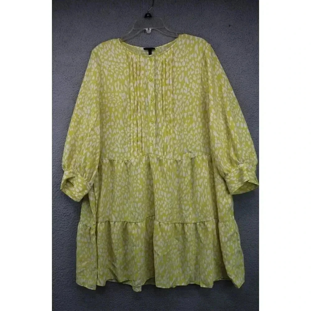Who What Wear Long Sleeve Tiered Yellow Dress-Size‎ XXL-New w/Tags-Pockets